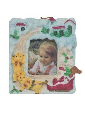 Vintage Christmas-Themed Resin Photo Frame With Santa & Reindeer Accents 3"X2.5"